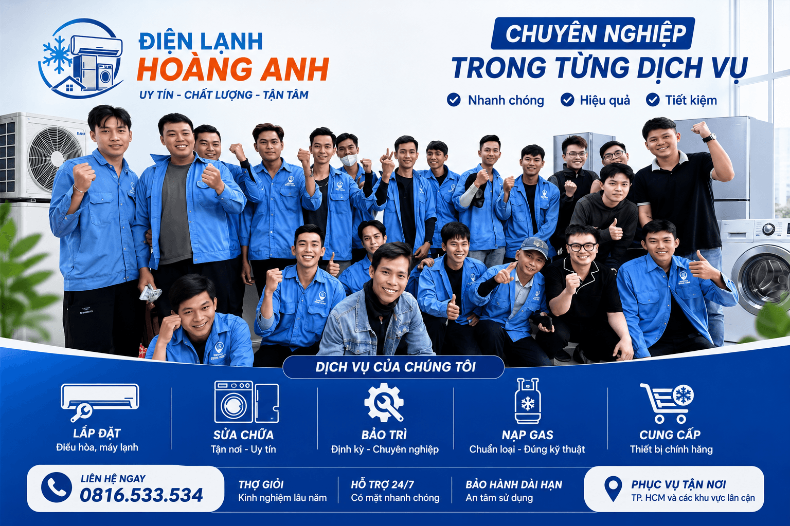 Đội ngũ kỹ thuật viên Điện Lạnh Hoàng Anh - thợ giỏi kinh nghiệm lâu năm, hỗ trợ 24/7