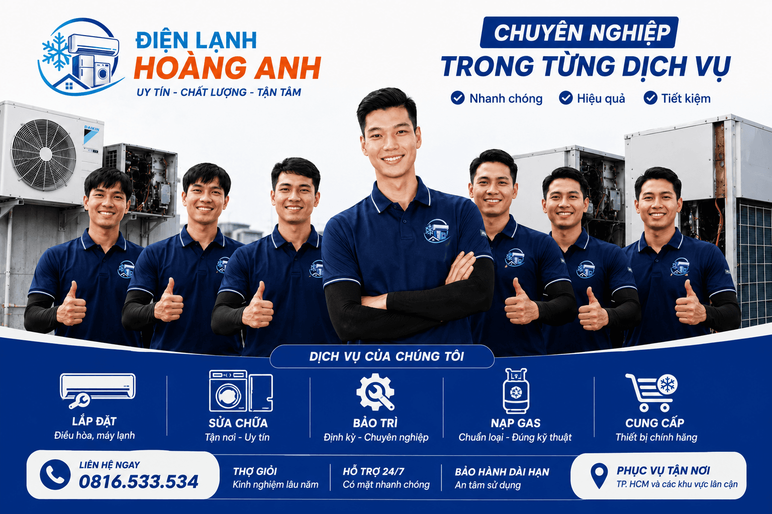 Điện Lạnh Hoàng Anh - Chuyên nghiệp trong từng dịch vụ: lắp đặt, sửa chữa, bảo trì, nạp gas, cung cấp thiết bị