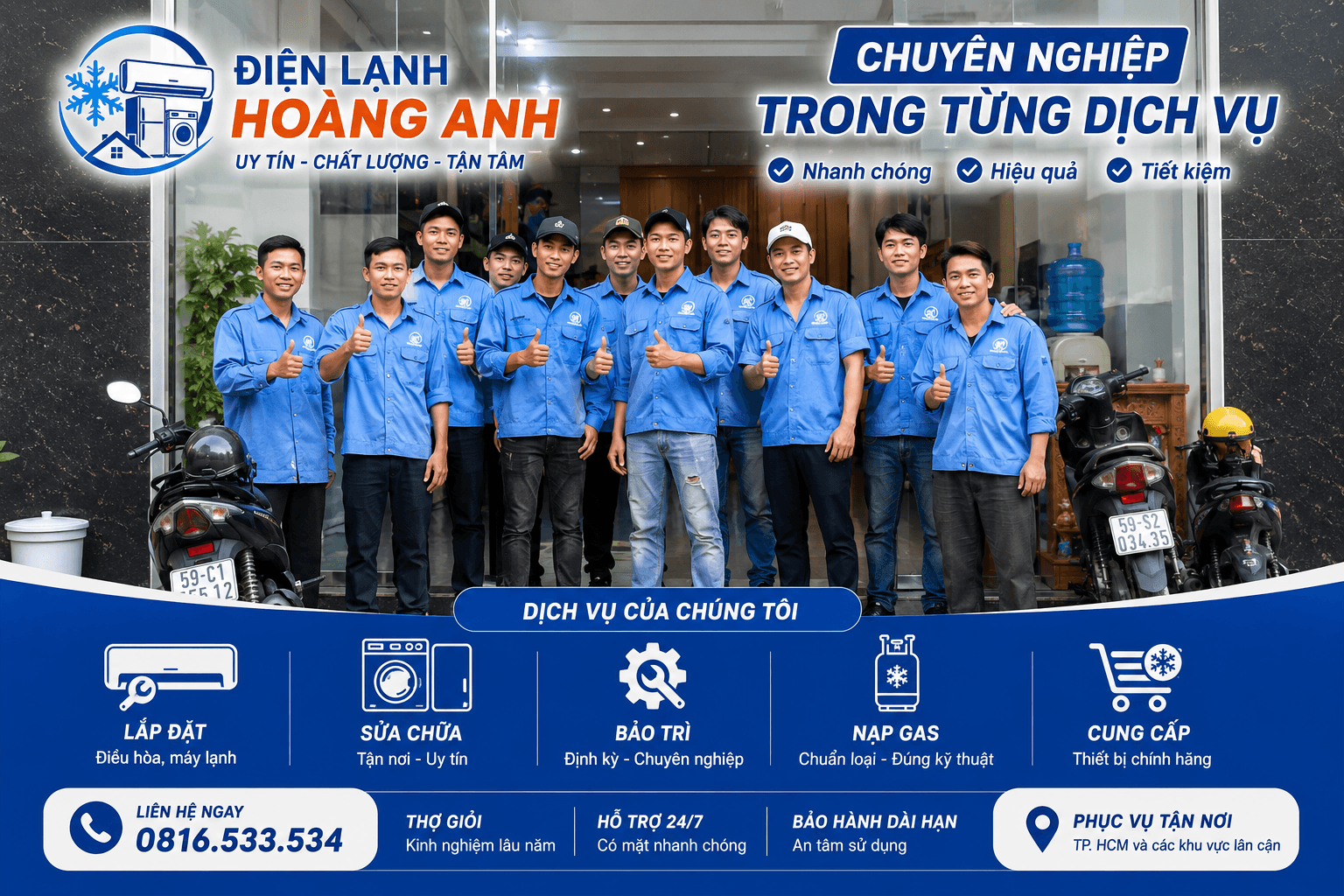 Điện Lạnh Hoàng Anh phục vụ tận nơi TP. HCM và các khu vực lân cận - hotline 0816.533.534