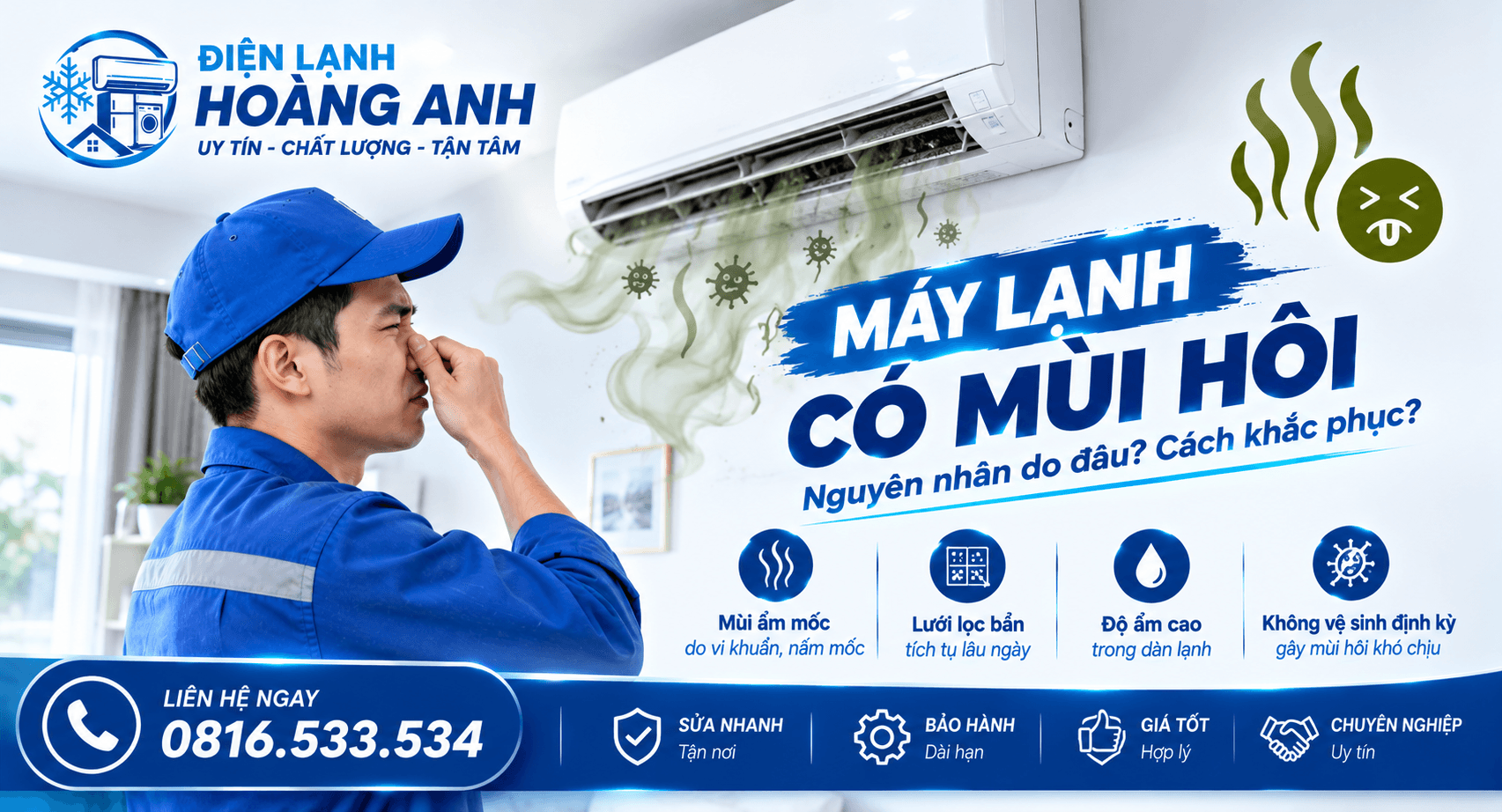 Vừa bật đã có mùi hôi, ẩm mốc